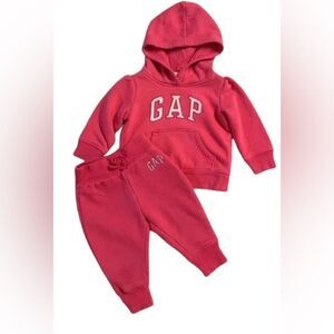 Gap baby hoodie & jogger set in pink and white size 2 years baby